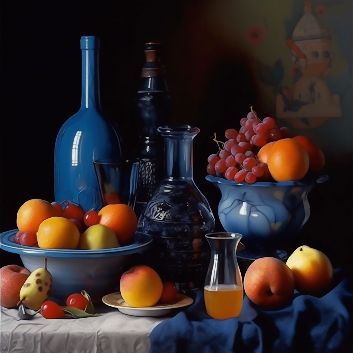 Blue Vase With Fruit