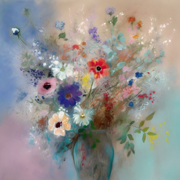 Radiant Blooms: Bouquet in a Blue Vase