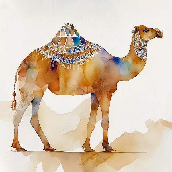 "Desert Beauty: Majestic Camel in Elegant Dunes Scene