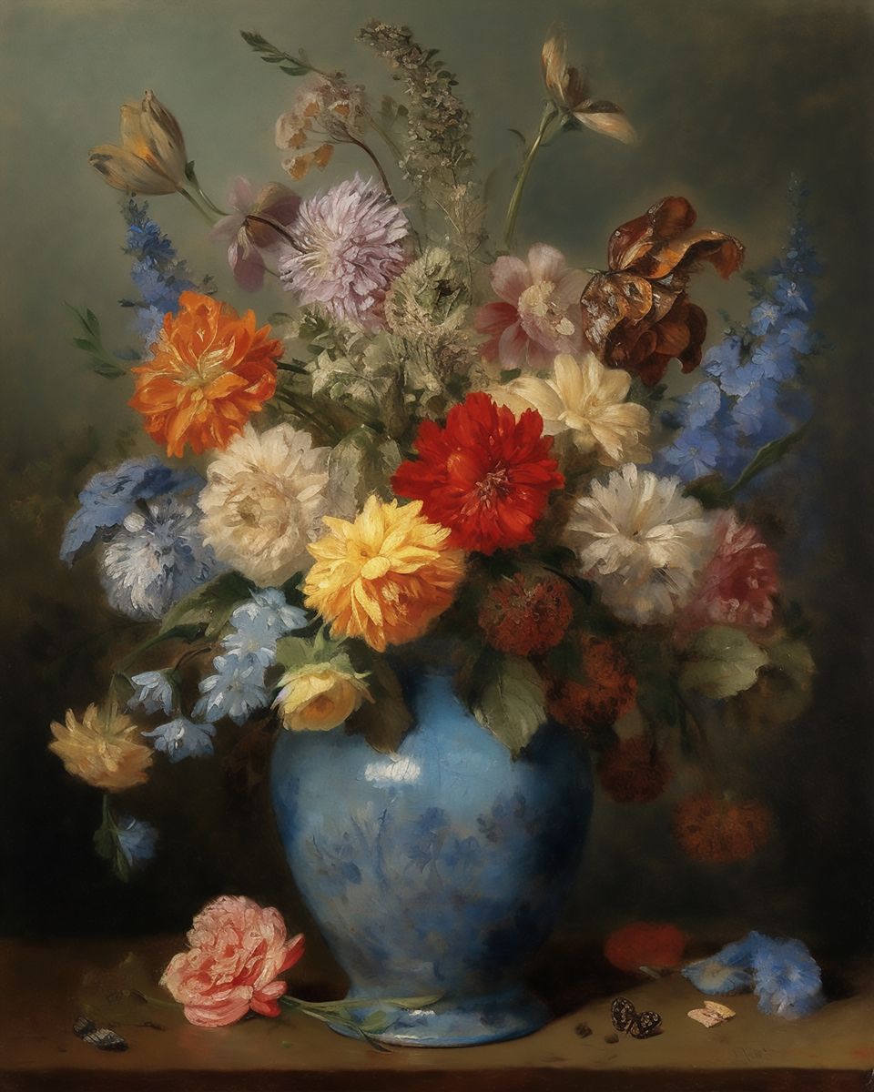 Flowers In A Blue Vase