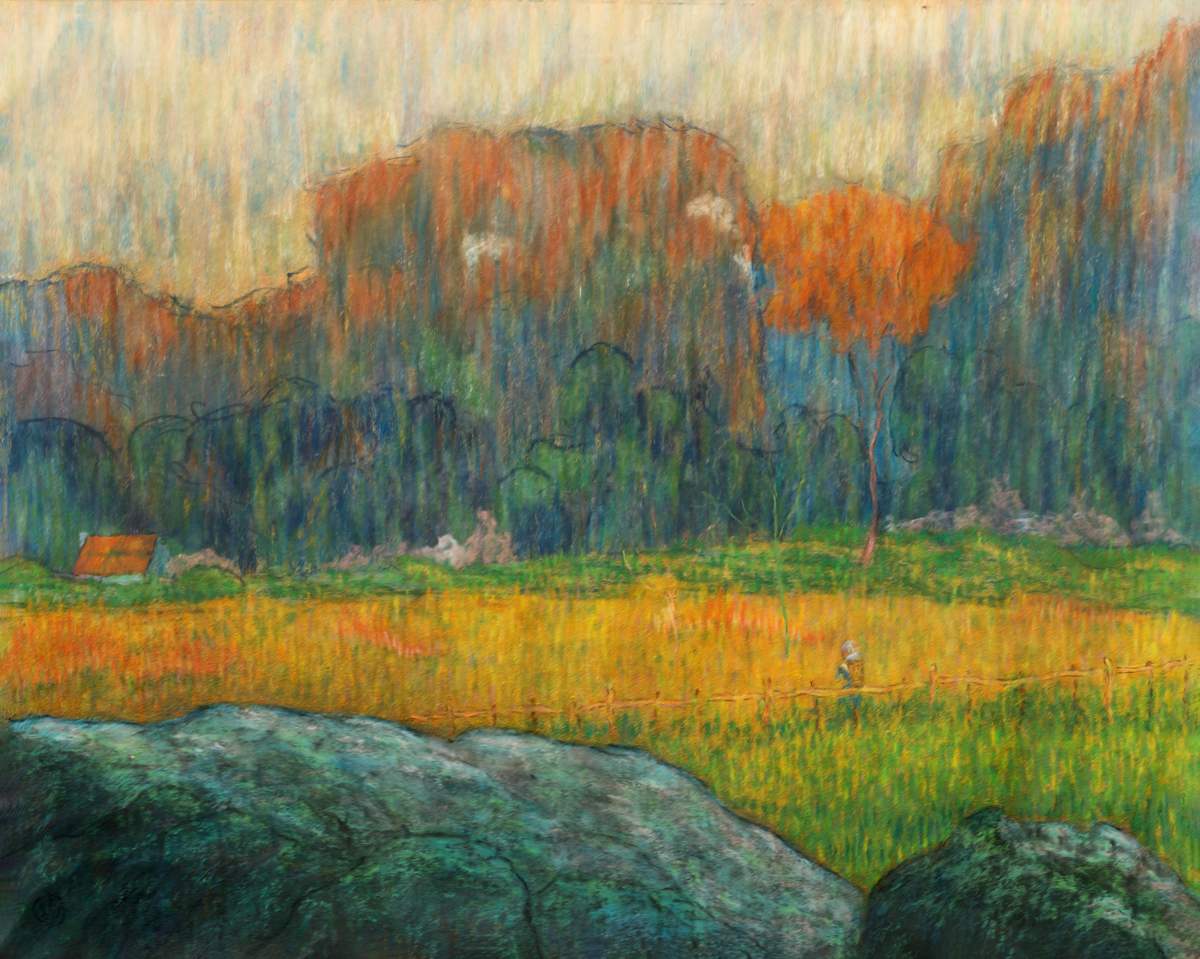 Landscape with Figure and Houses: Countryside Tranquility