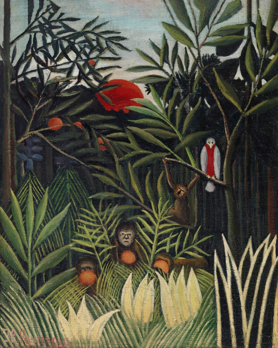 Monkeys and Parrot in the Virgin Forest