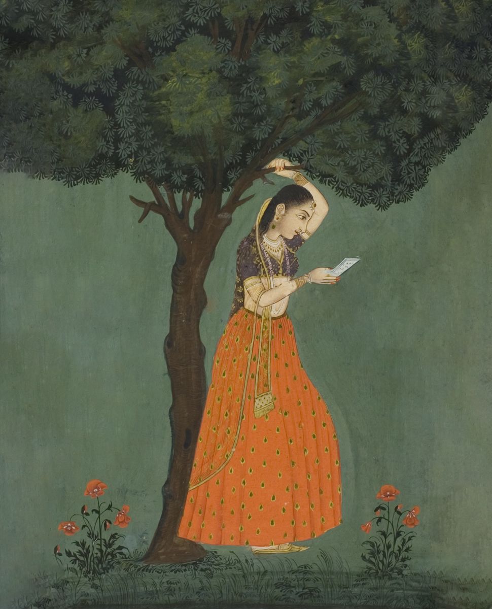 Graceful Embrace: 'Mughal Woman Grasping Tree'
