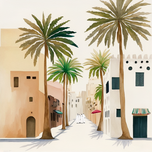 Neighborhood in Dubai: Traditional Cityscape Art