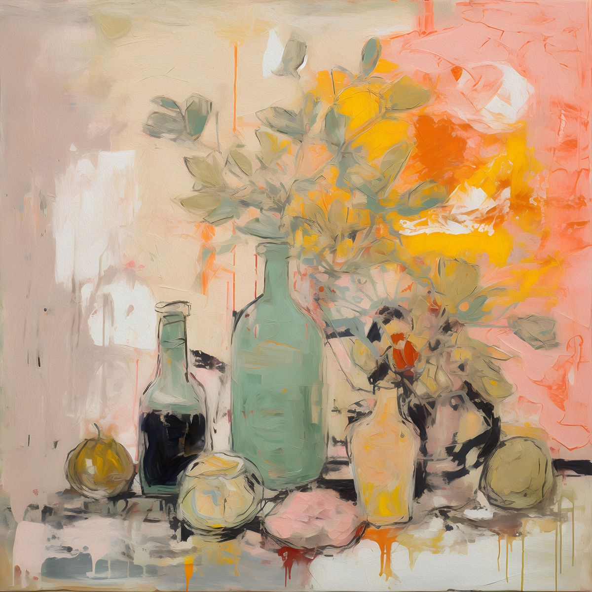 Olive Leaves In Green Vase