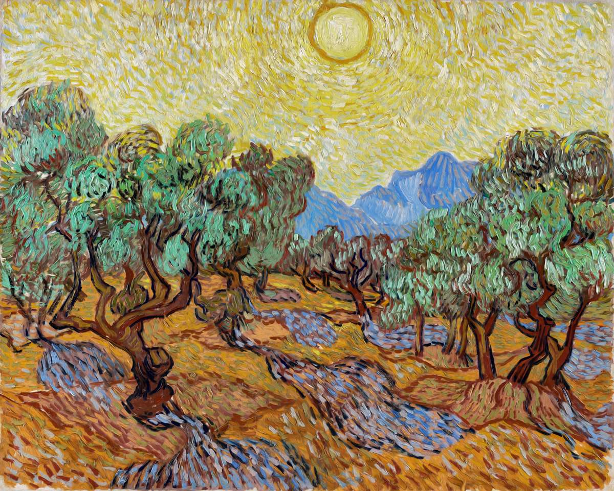 Olive Trees with Yellow Sky and Sun: Van Gogh's Radiant Nature