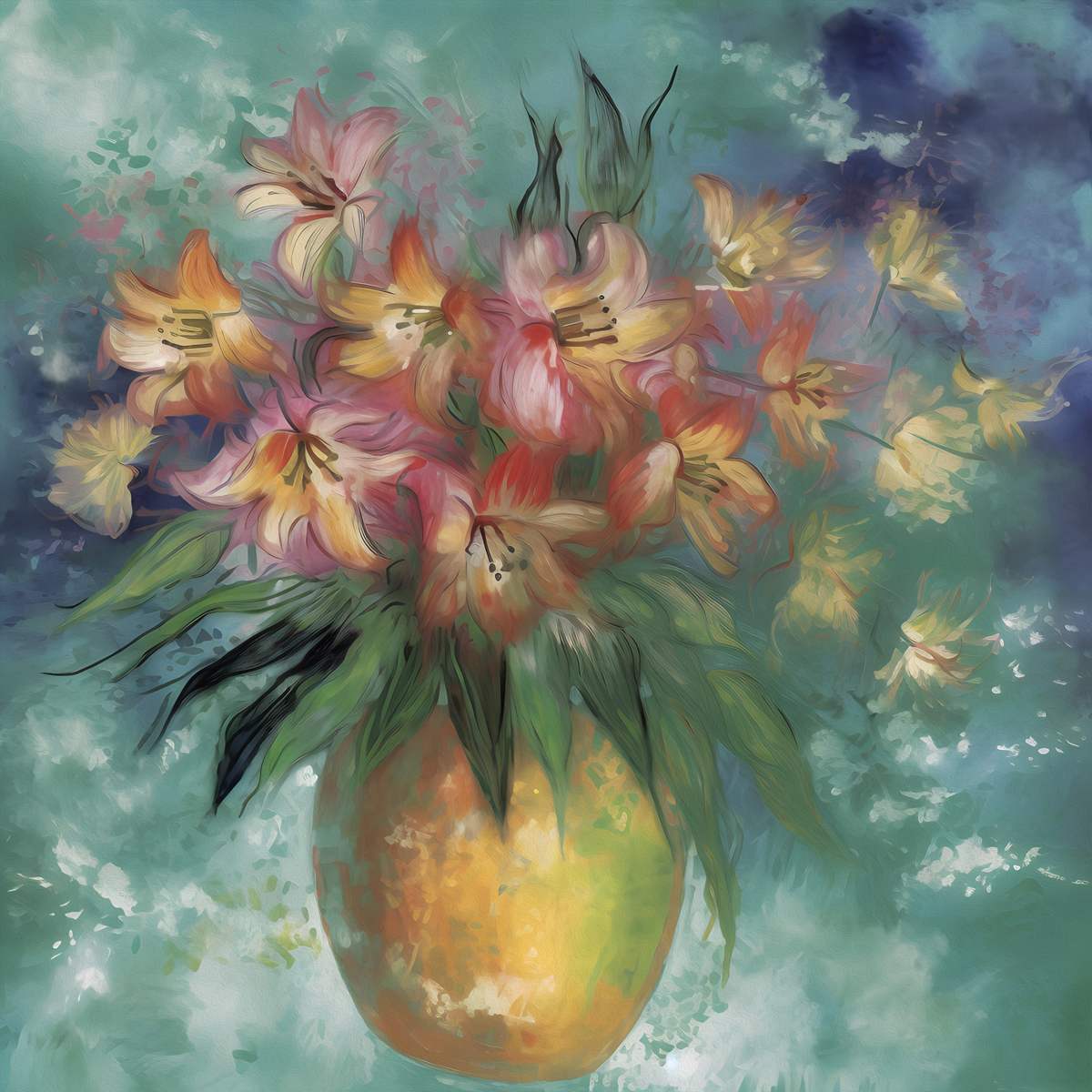 Radiant Blooms: 'Pink And Yellow Bouquet' Art Collection