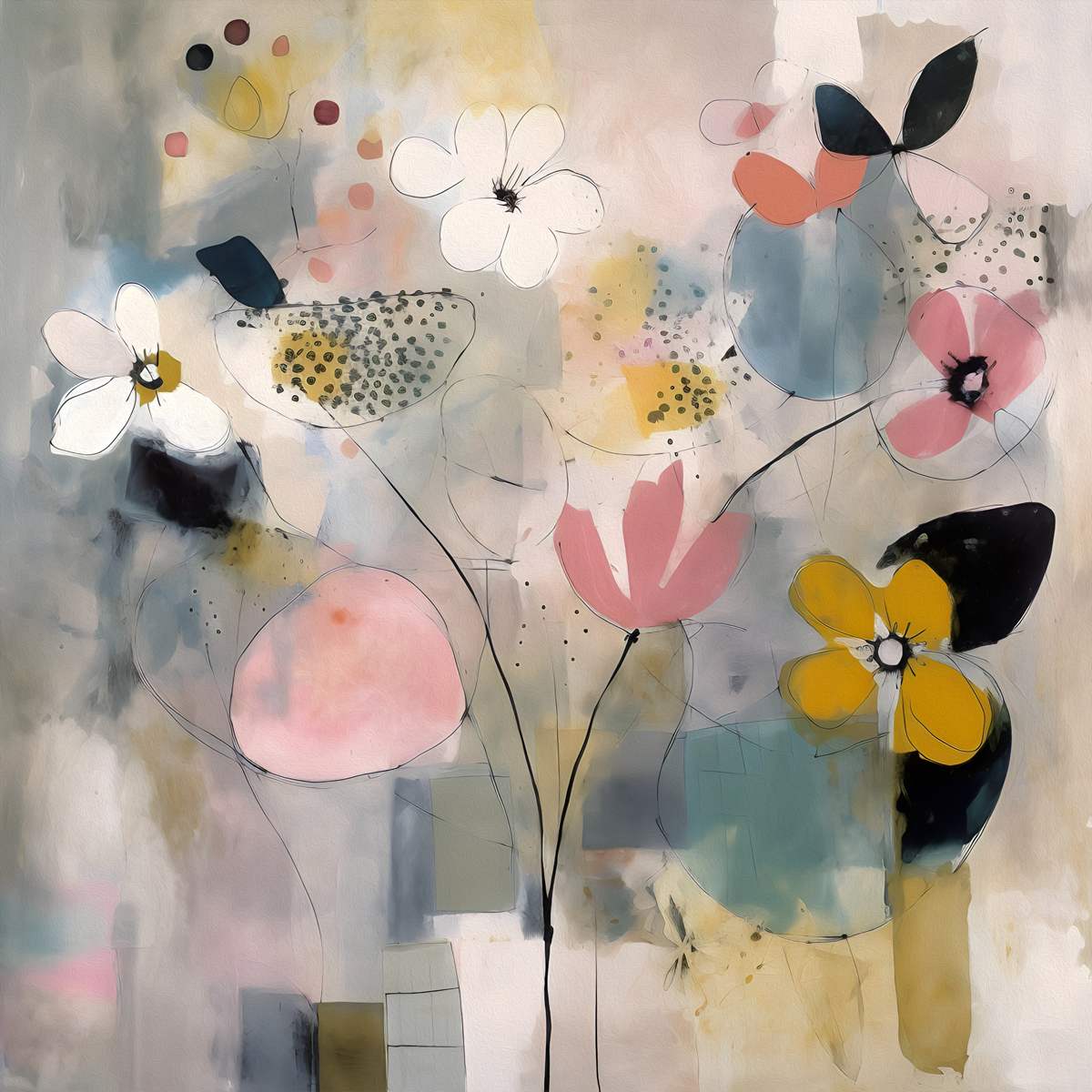 Romantic Blooms: 'Pink, White, and Yellow Flowers' Art Collection