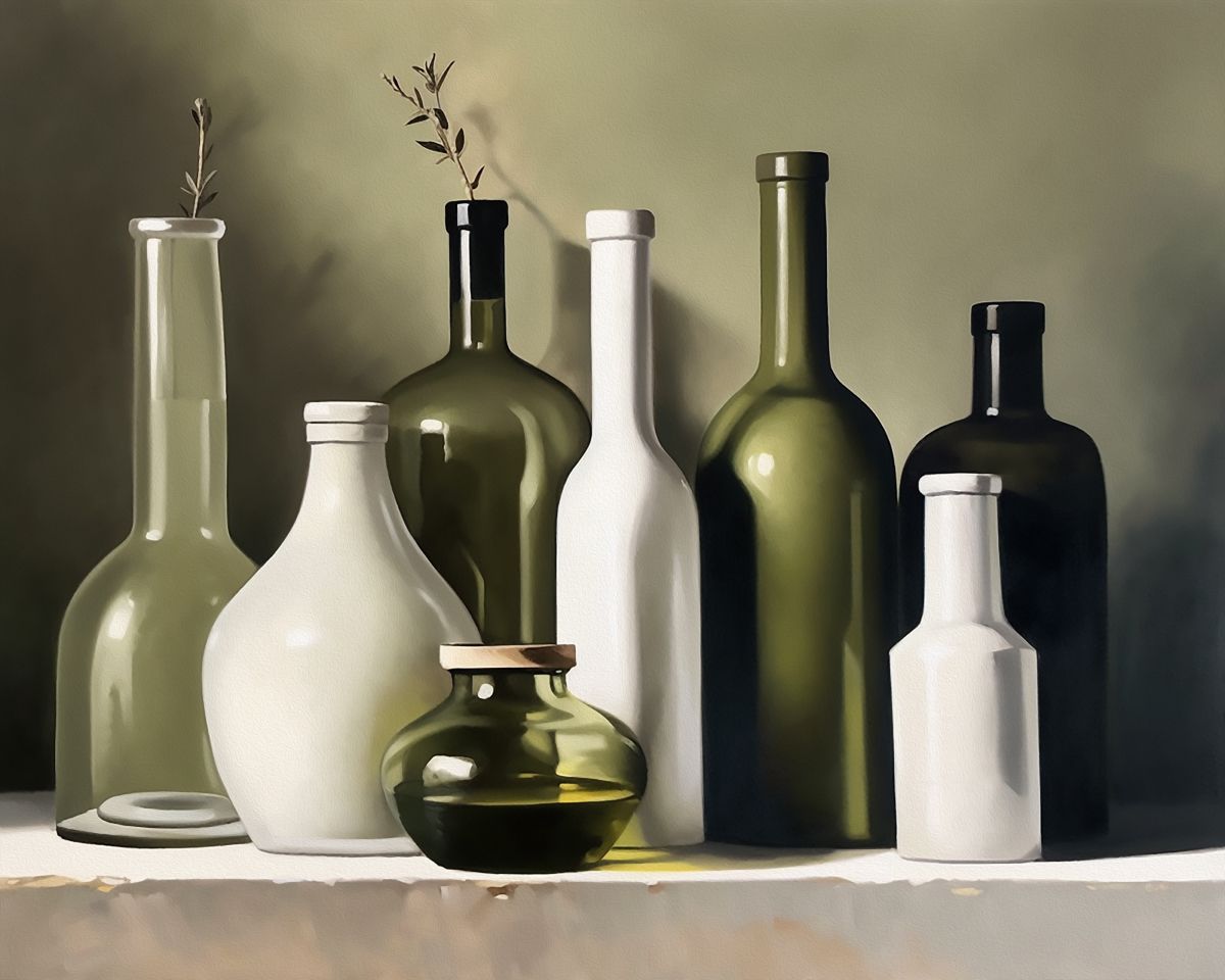 White And Olive Bottles