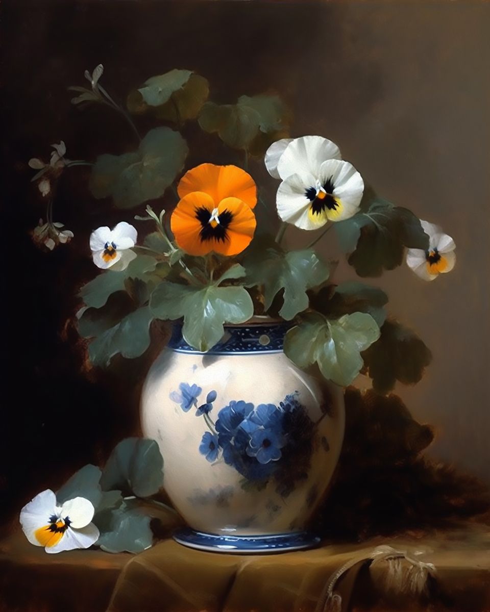White And Orange Pansies