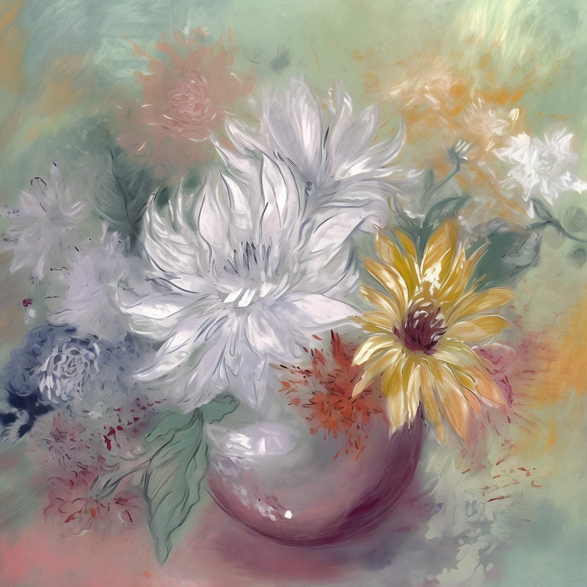 Elegance in Bloom: 'White And Yellow Flowers' Art Collection