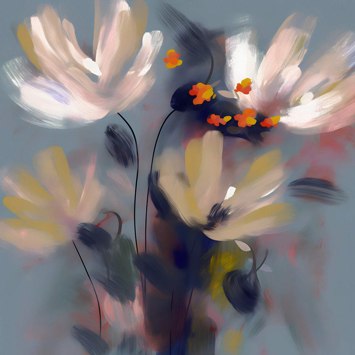 Timeless Elegance: 'White Flowers - 1' Art Collection