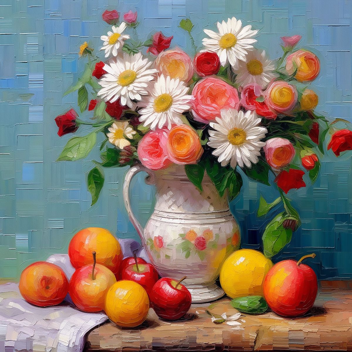 White Vase With Colorful Bouquet