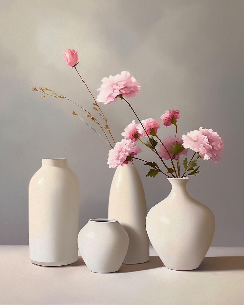 White Vase With Pink Flowers