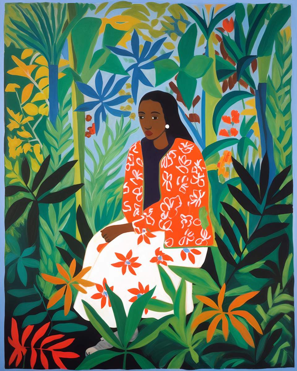 Woman Among Tropical Blooms